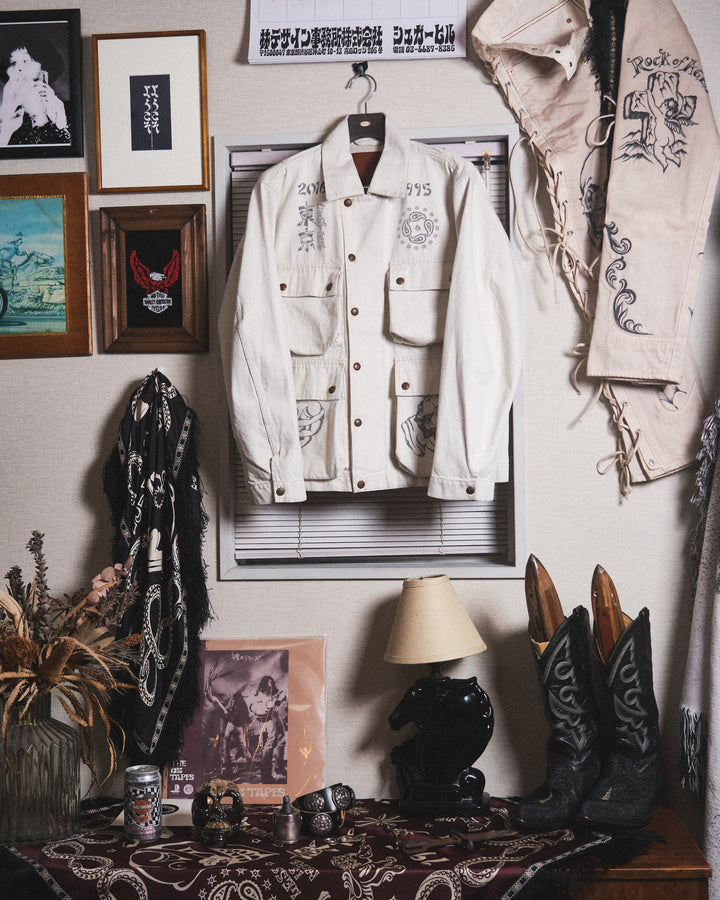 TATTOO FLASH PRINT POCKET DENIM JACKET