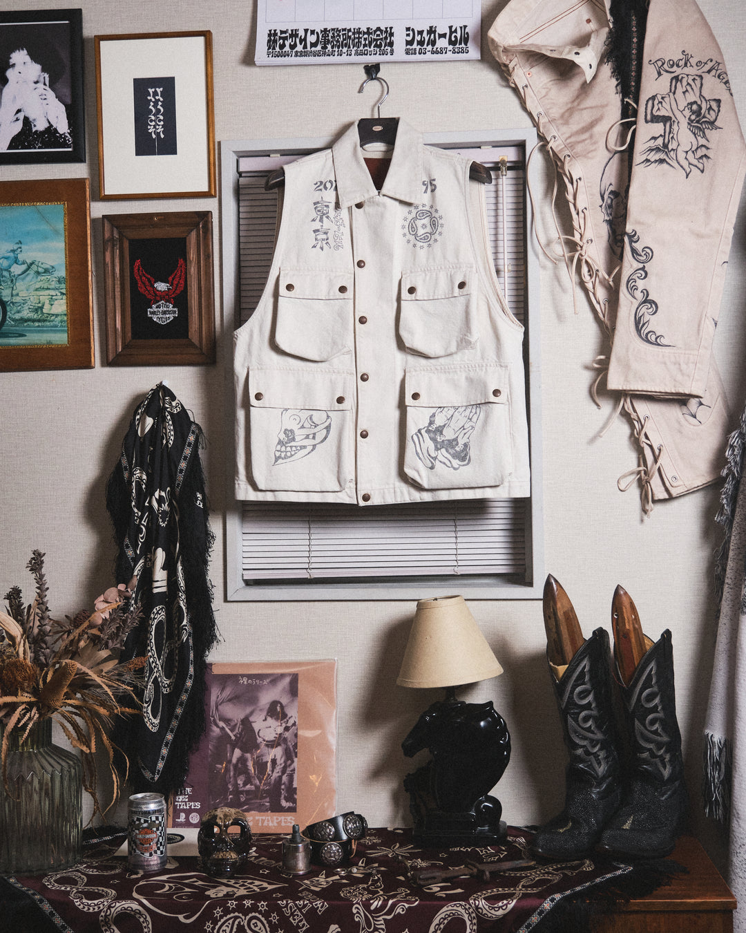 TATTOO FLASH PRINT POCKET DENIM VEST