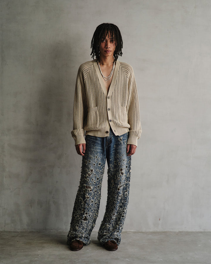 CRASHED MODERN DENIM WIDE TROUSERS