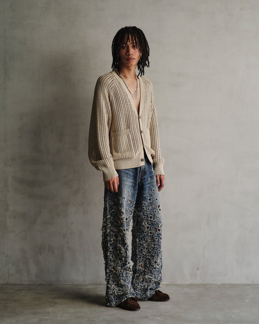 CRASHED MODERN DENIM WIDE TROUSERS