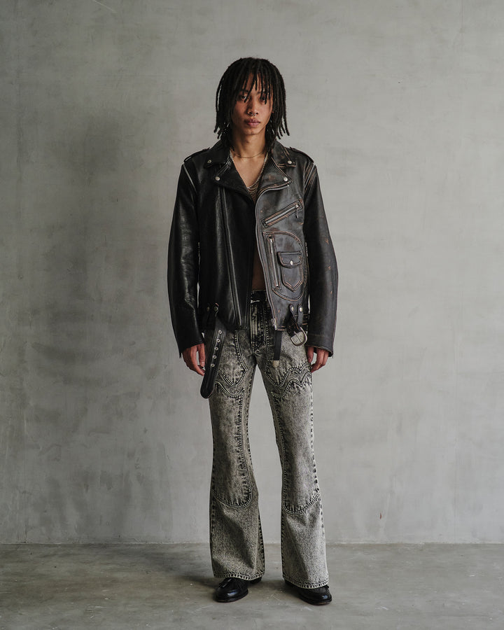 ACID WASHED MODERN WESTERN FLARED TROUSERS