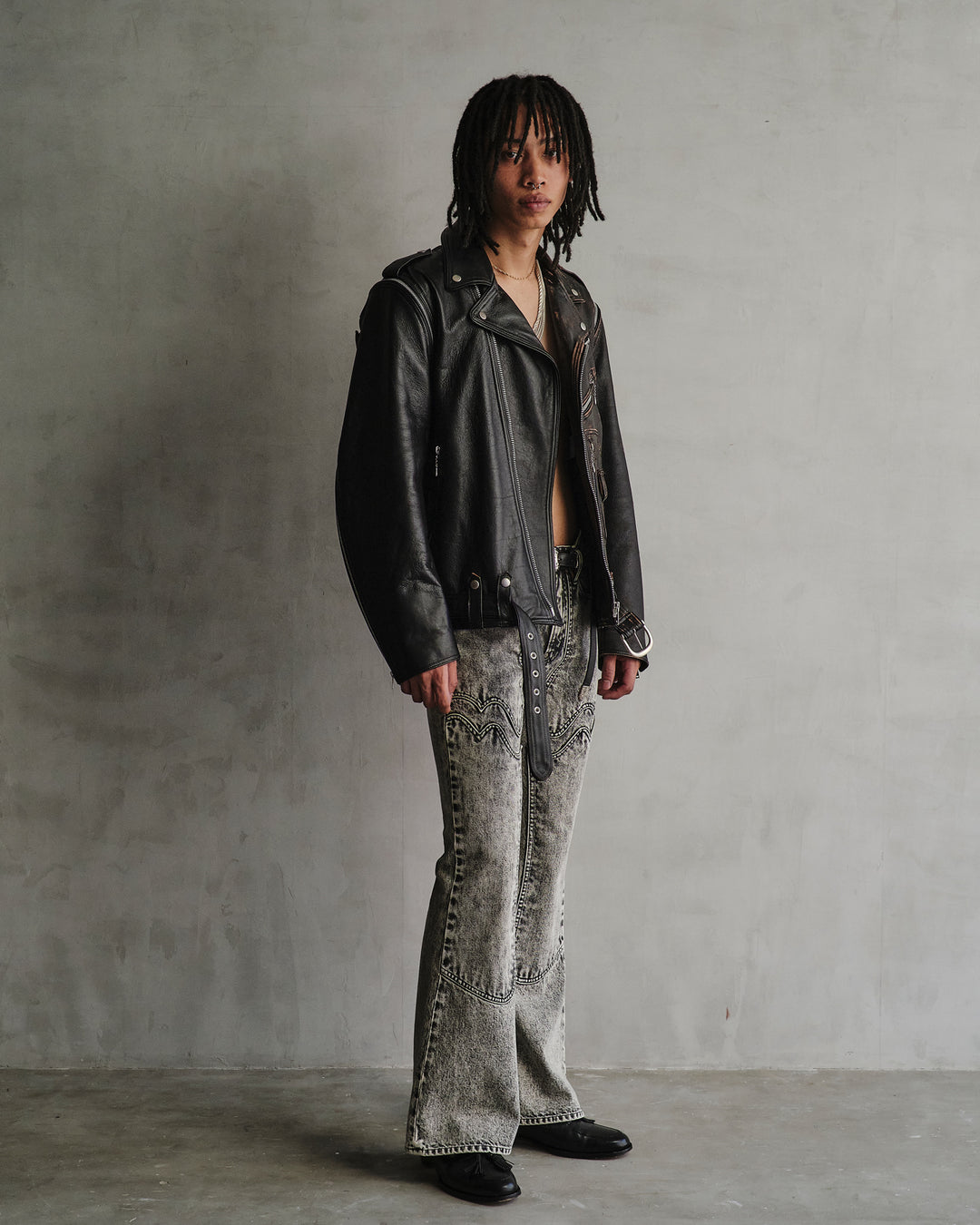 ACID WASHED MODERN WESTERN FLARED TROUSERS