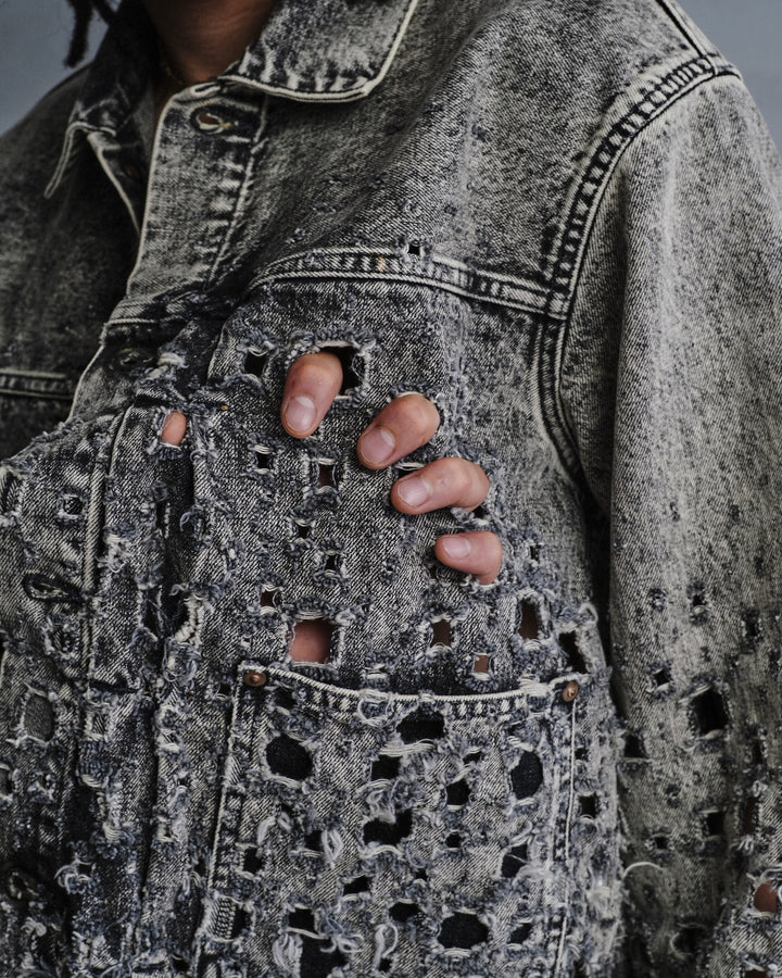 CRASHED BLACK MODERN DENIM JACKET