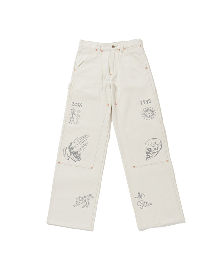 TATOO FLASH PRINT MODERN DENIM DOUBLE KNEE CUT