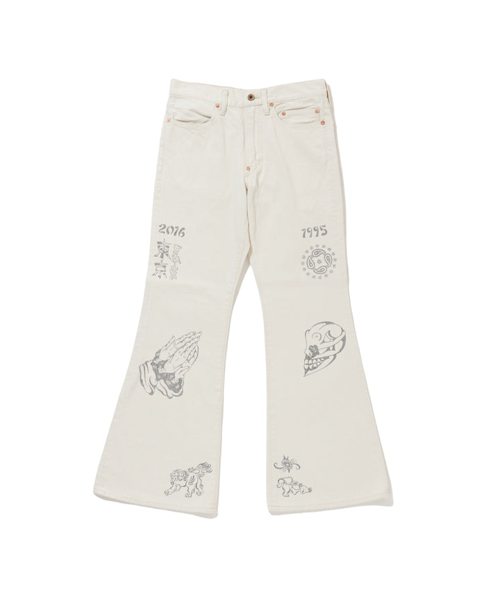 TATTOO FLASH PRINT MODERN DENIM FLARED CUT