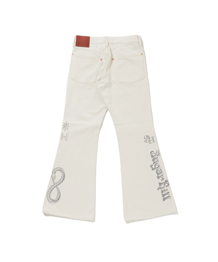 TATTOO FLASH PRINT MODERN DENIM FLARED CUT