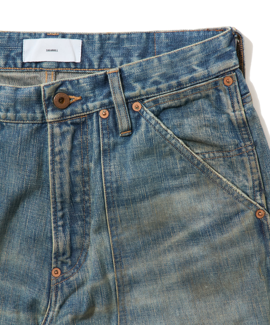 DESTRESSED MODERN DENIM DOUBLE KNEE CUT