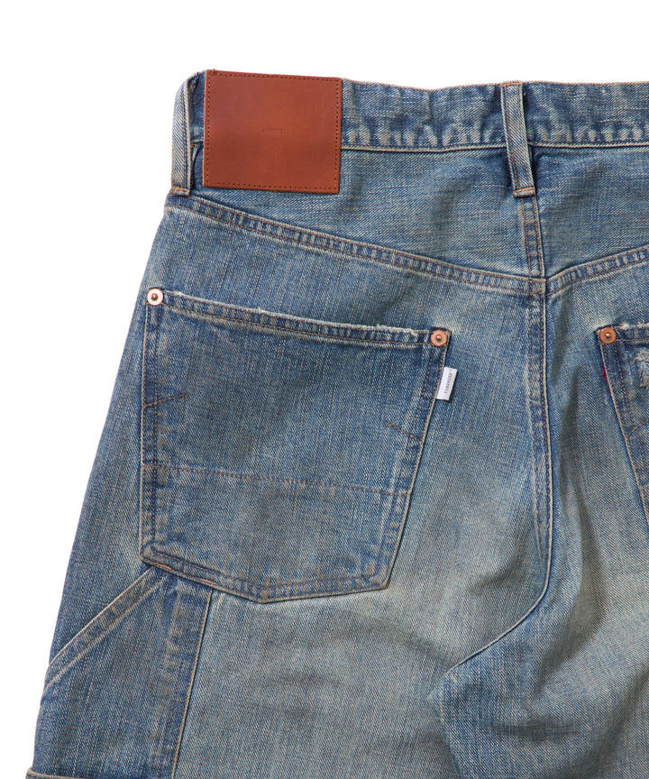 DESTRESSED MODERN DENIM DOUBLE KNEE CUT