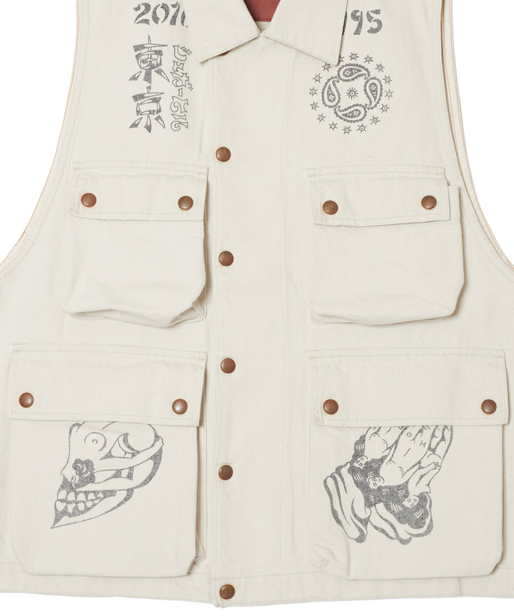 TATTOO FLASH PRINT POCKET DENIM VEST