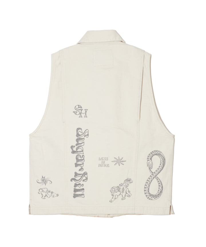TATTOO FLASH PRINT POCKET DENIM VEST