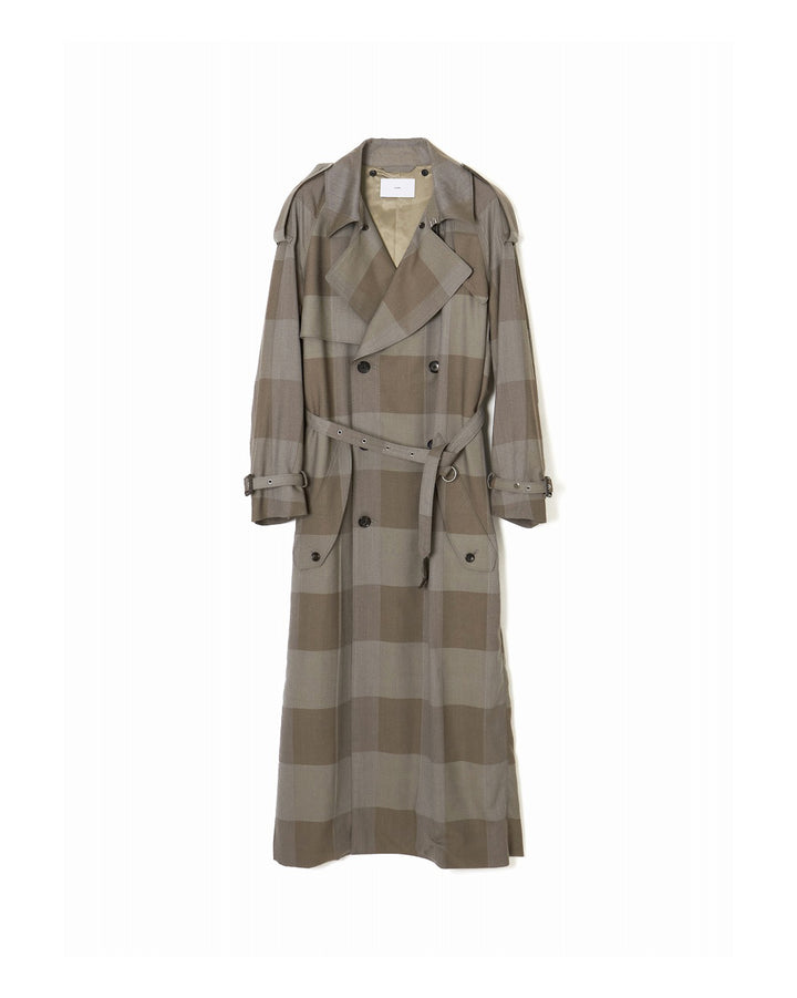 HEATHER WOOL PLAID TRENCH COAT