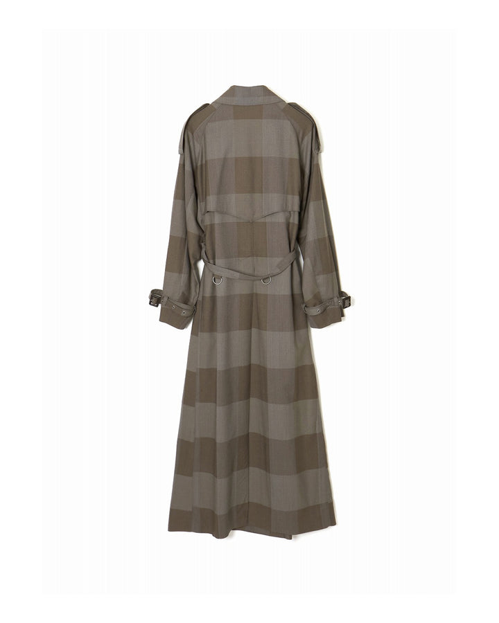 HEATHER WOOL PLAID TRENCH COAT