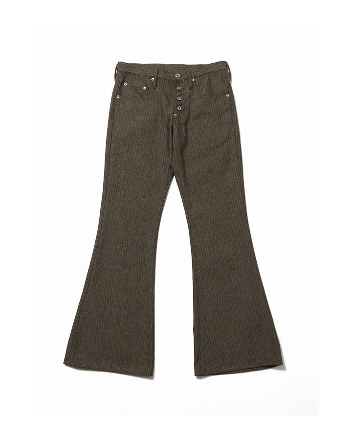 HERRINGBONE BELL BOTTOM DENIM TROUSERS