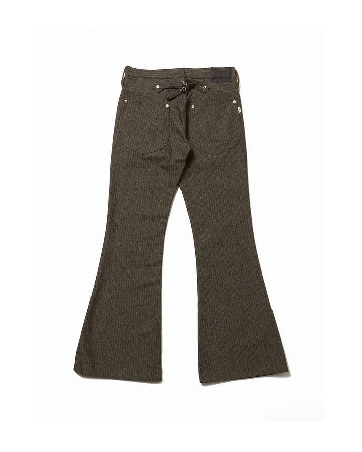 HERRINGBONE BELL BOTTOM DENIM TROUSERS