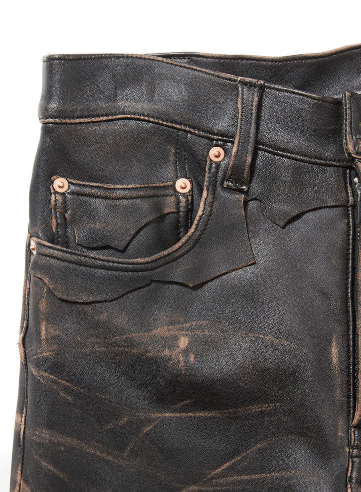 DESTRESSED LEATHER SLIM TROUSERS