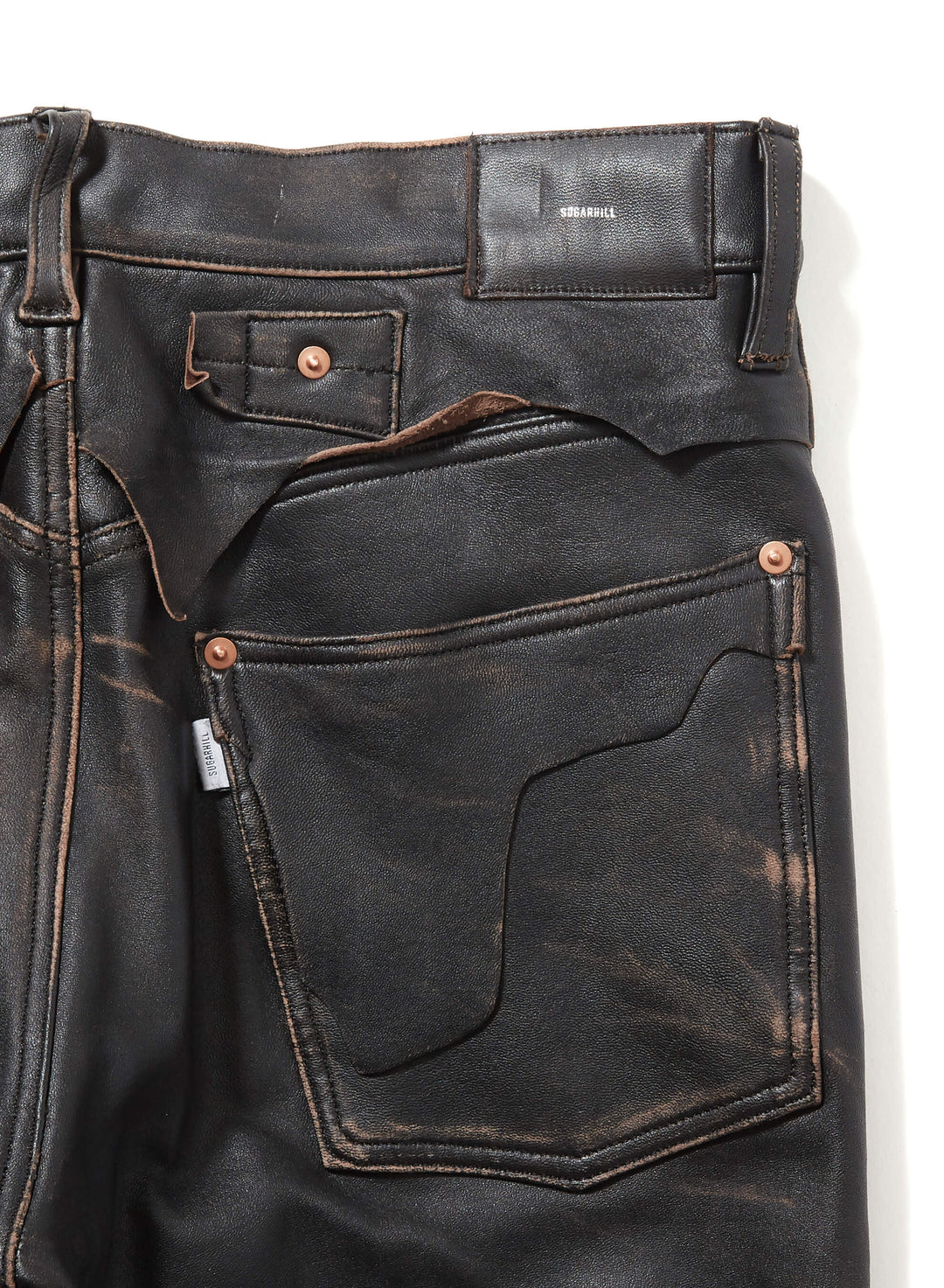 DESTRESSED LEATHER SLIM TROUSERS