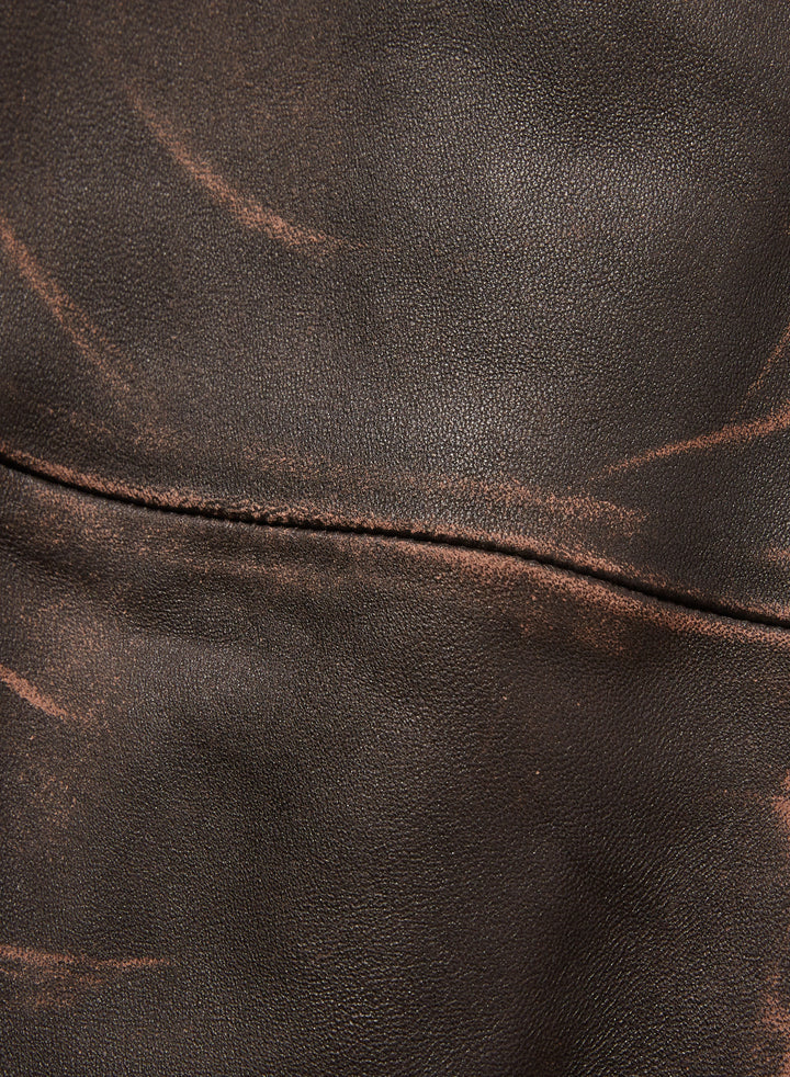 DESTRESSED LEATHER SLIM TROUSERS