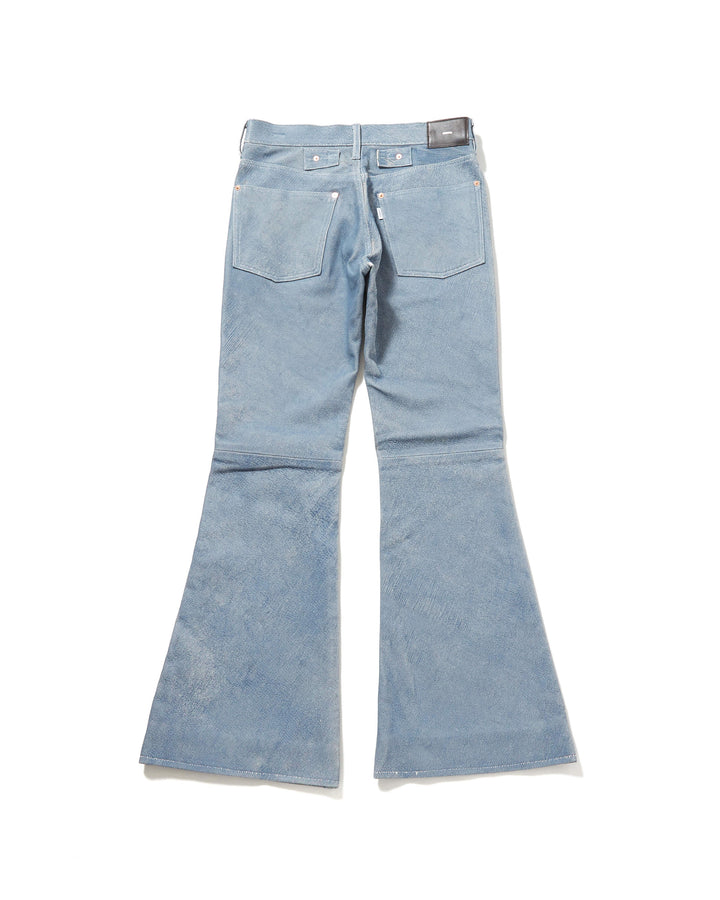 GILL LEATHER BELL BOTTOM DENIM TROUSERS