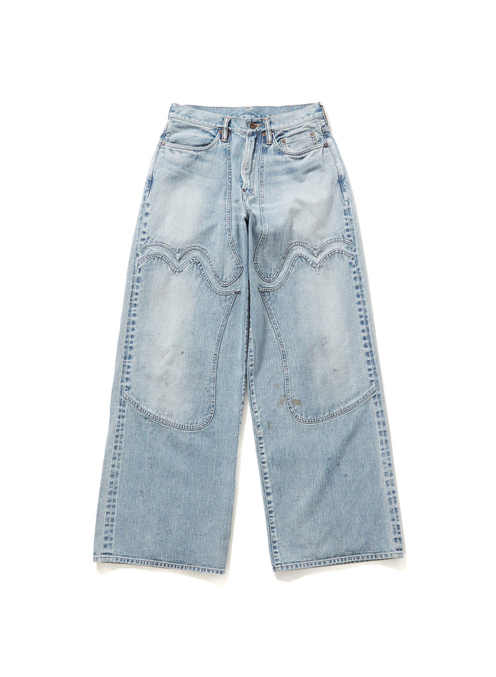 FADED MODERN DENIM WESTERN TROUSERS WIDE CUT