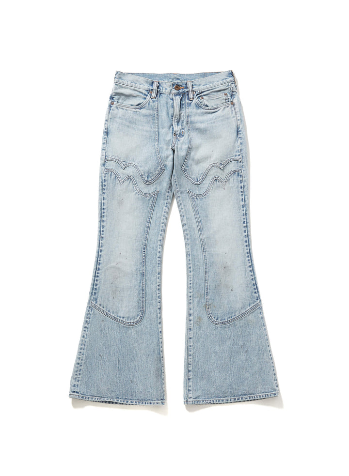 FADED WESTERN MODERN DENIM TROUSERS FLARED CUT