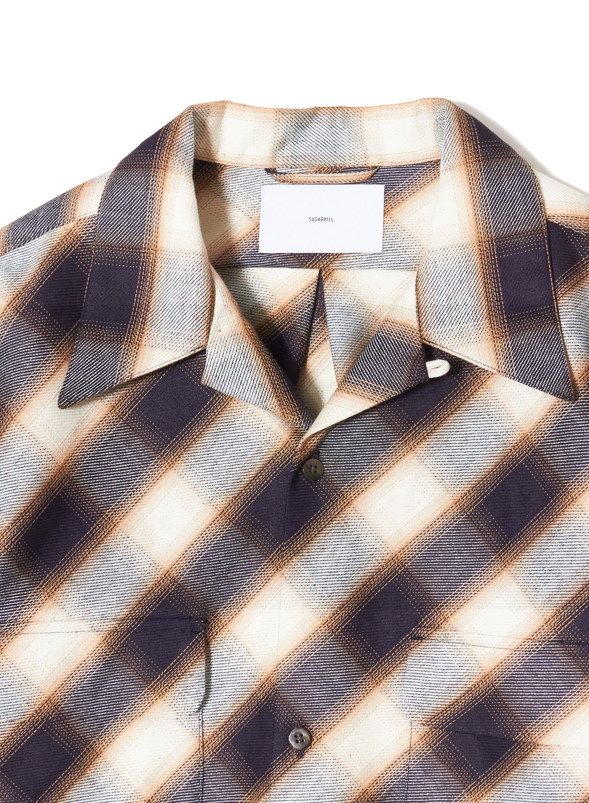 INDIGO COTTON OMBRE PLAID OPEN COLLAR BLOUSE – SUGARHILL TOKYO