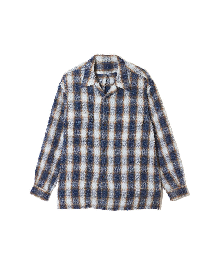 INDIGO COTTON OMBRE PLAID PUNCHING BLOUSE