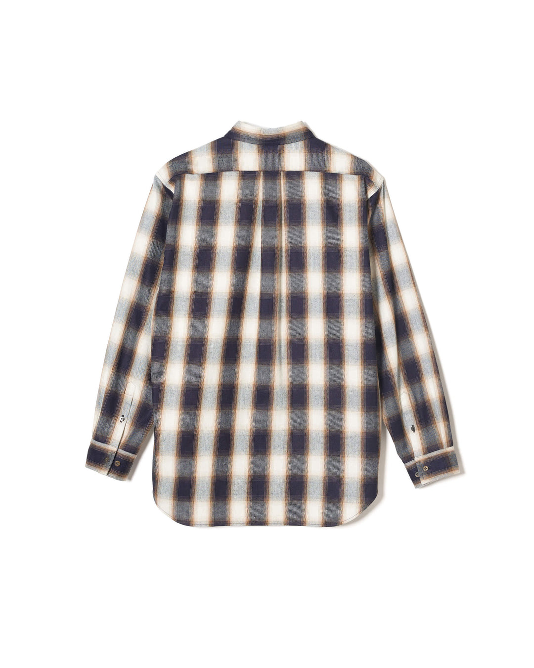 INDIGO COTTON OMBRE PLAID CLASSIC COLLAR BLOUSE