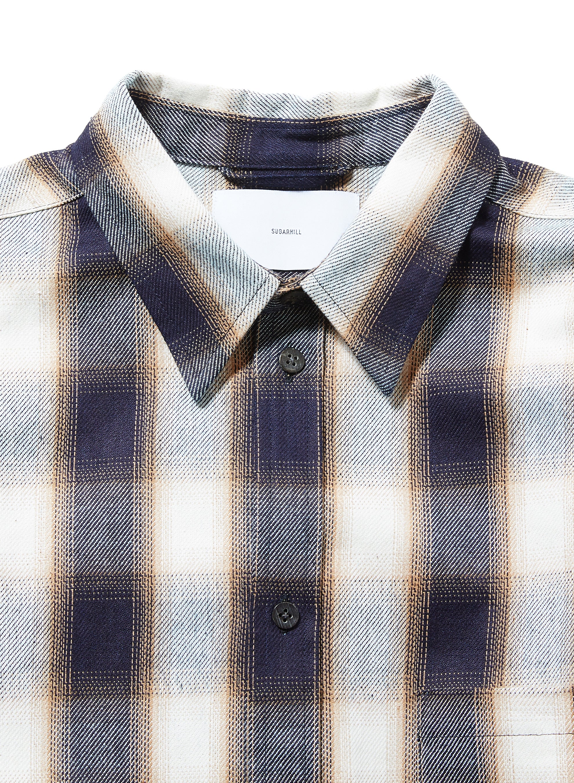INDIGO COTTON OMBRE PLAID CLASSIC COLLAR BLOUSE – SUGARHILL TOKYO