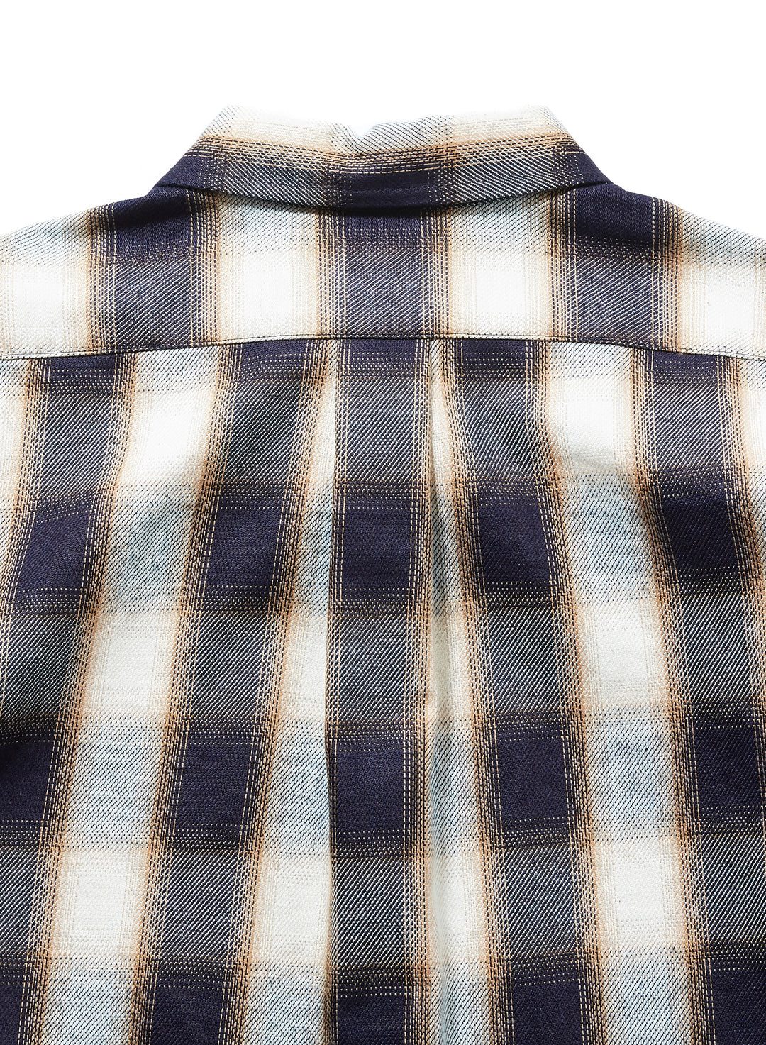 INDIGO COTTON OMBRE PLAID CLASSIC COLLAR BLOUSE