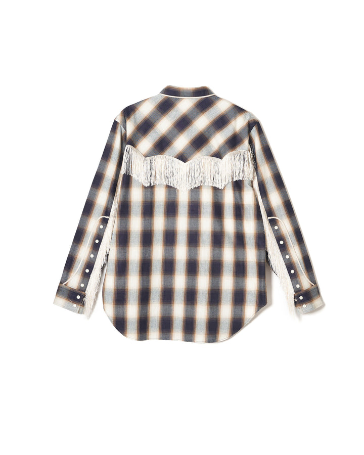 INDIGO COTTON OMBRE PLAID WESTERN BLOUSE