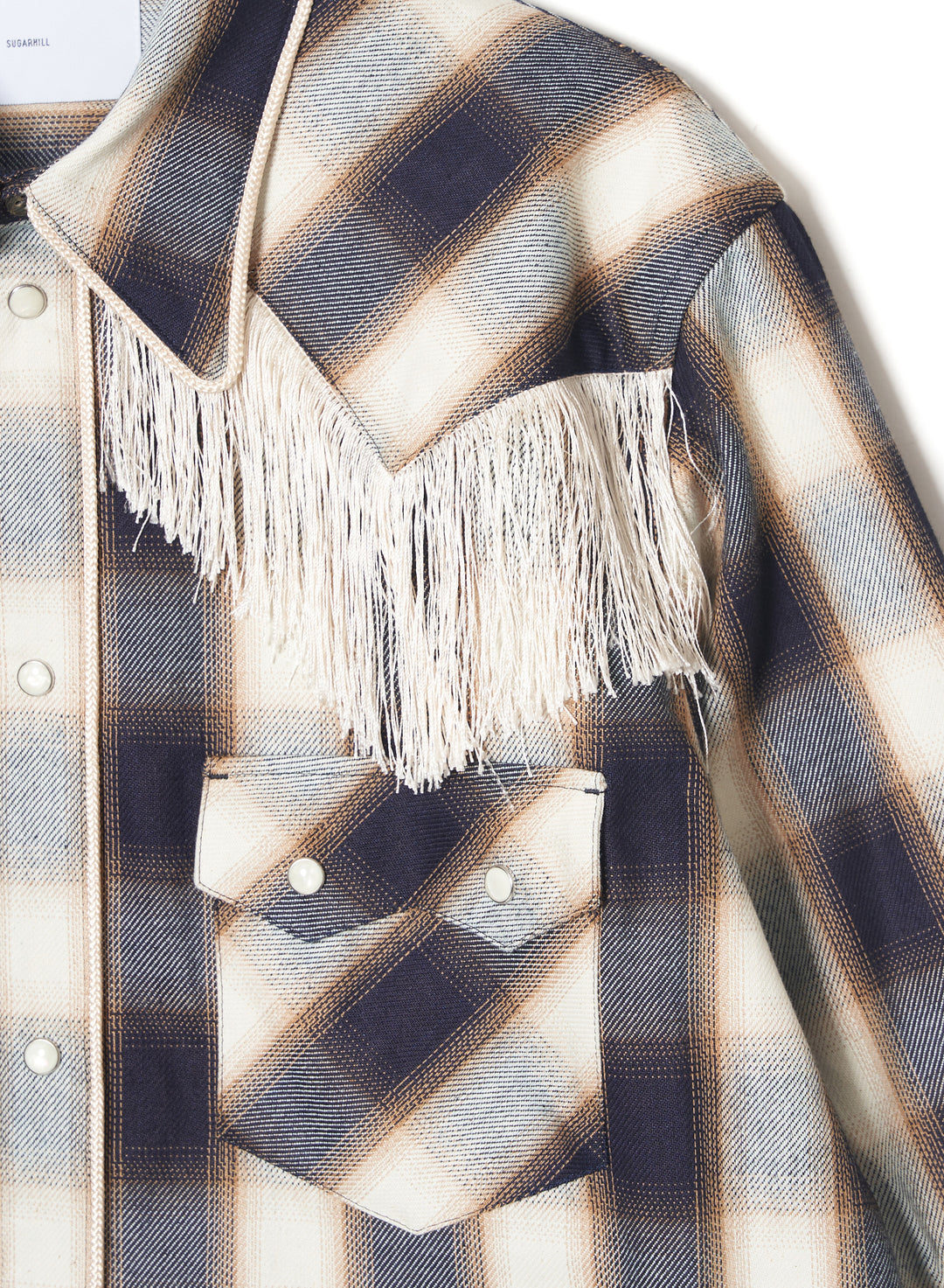 INDIGO COTTON OMBRE PLAID WESTERN BLOUSE