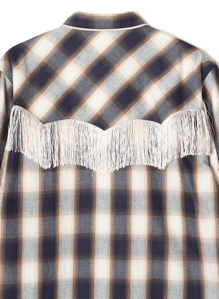 INDIGO COTTON OMBRE PLAID WESTERN BLOUSE