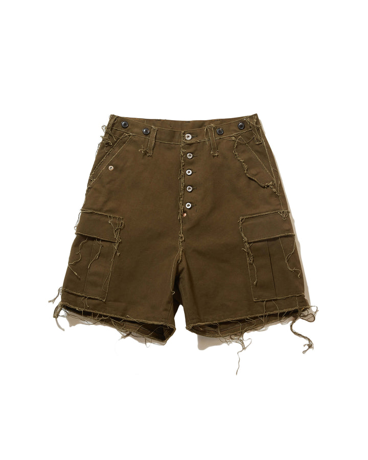 RAW-EDGE CANVAS CARGO SHORTS