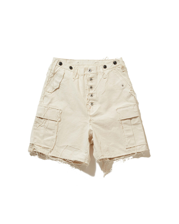 RAW-EDGE CANVAS CARGO SHORTS