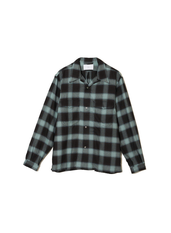 OMBRE PLAID OPEN COLLAR BLOUSE