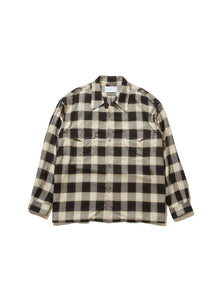  OMBRE PLAID LOOSE OPEN COLLAR BLOUSE