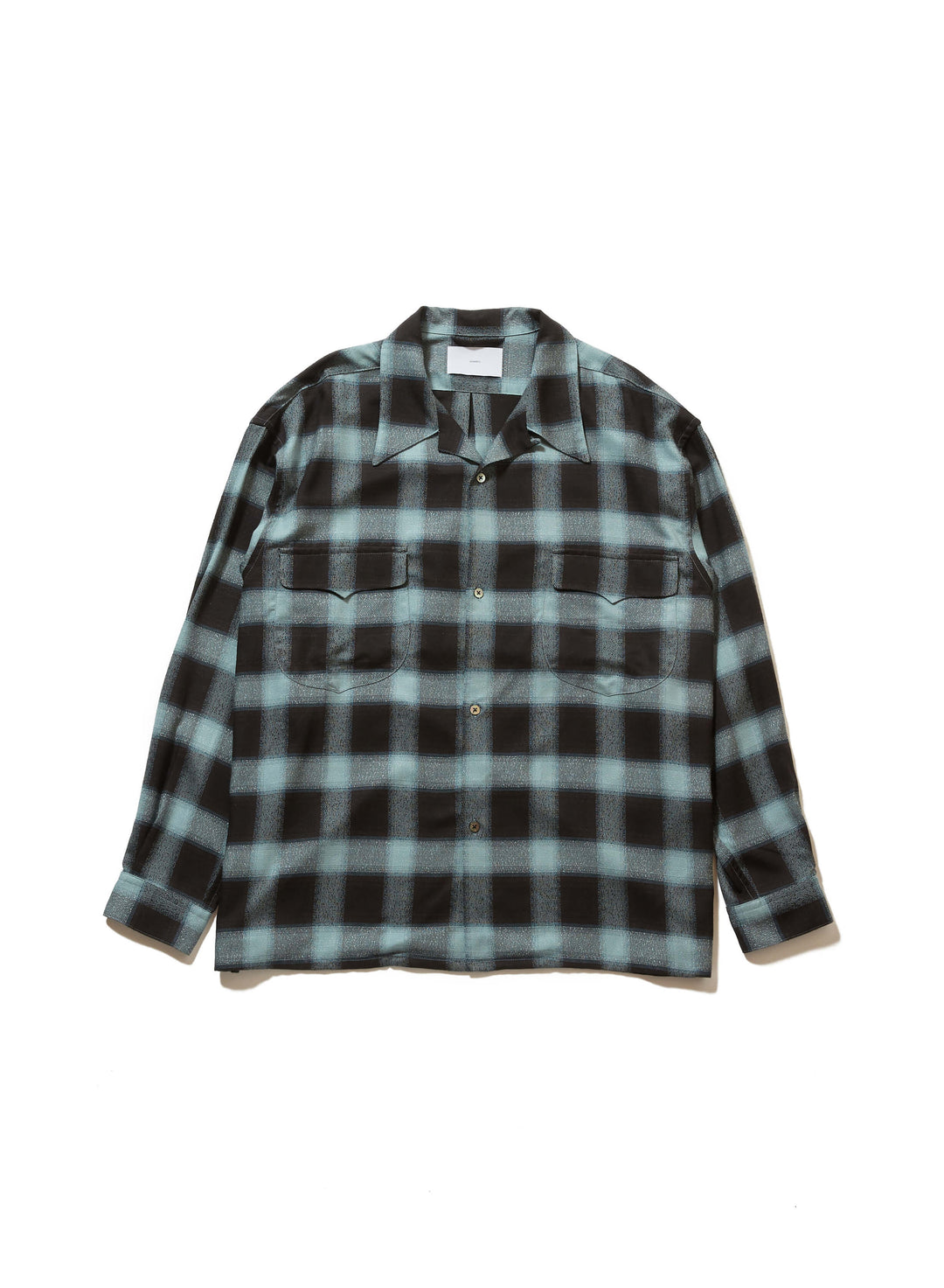 OMBRE PLAID LOOSE OPEN COLLAR BLOUSE