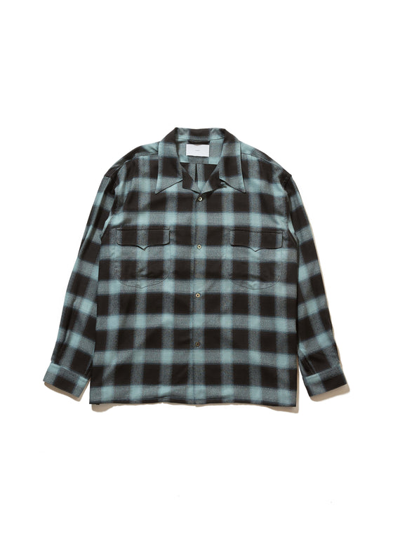 OMBRE PLAID LOOSE OPEN COLLAR BLOUSEsize0