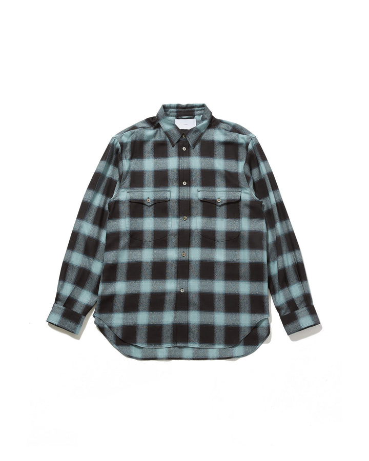 OMBRE PLAID CLASSIC COLLAR BLOUSE