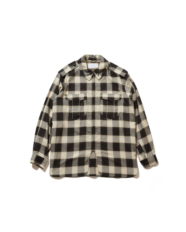 OMBRE PLAID ZIP-UP MILITARY BLOUSE 