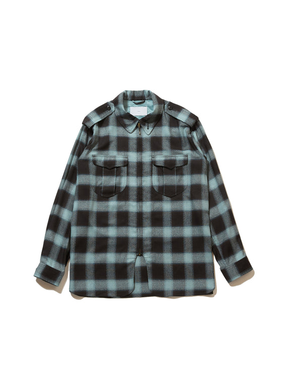 OMBRE PLAID ZIP-UP MILITARY BLOUSE
