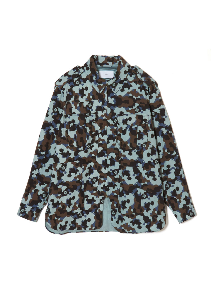 FLOWER CAMO ZIP-UP MILITARY BLOUSE