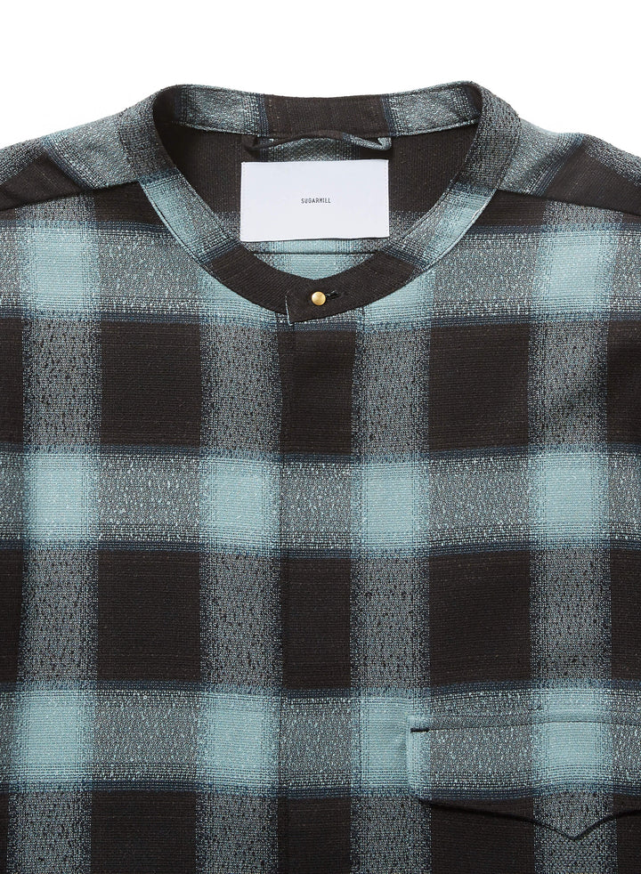 OMBRE PLAID STUD-BOTTUN BLOUSE