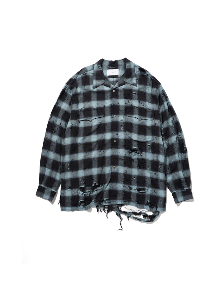 DESTRRESSED OMBRE PLAID BLOUSE