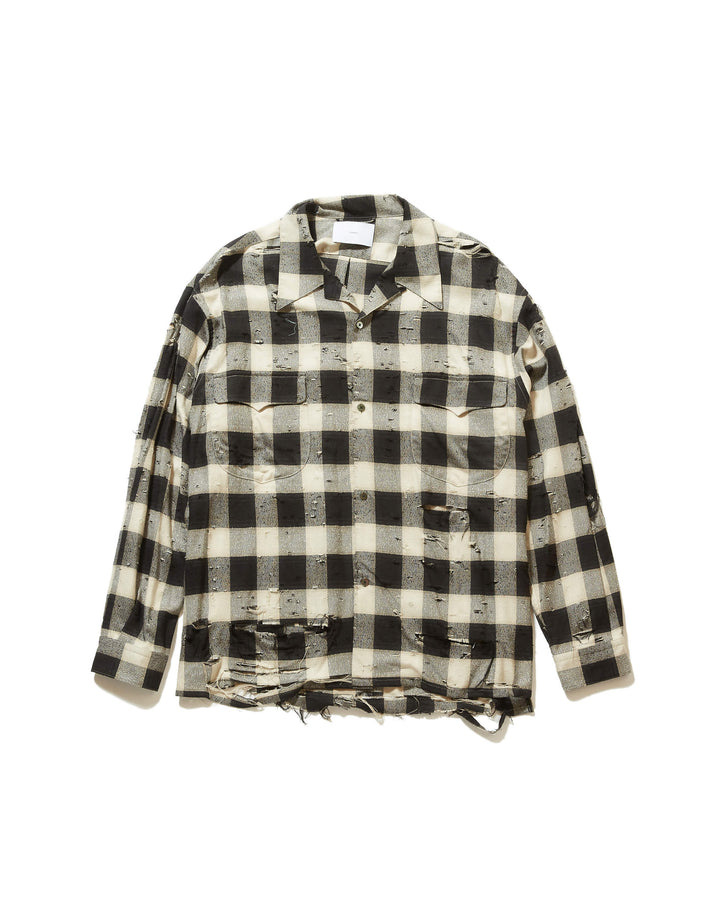 DESTRRESSED OMBRE PLAID BLOUSE