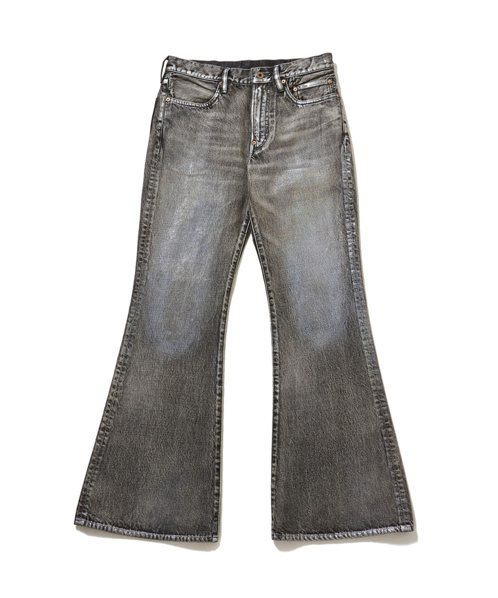 FOILED DENIM TROUSERS FLARED CUT