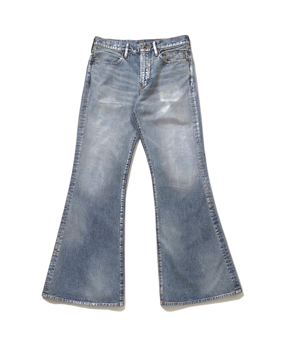 FOILED DENIM TROUSERS FLARED CUT