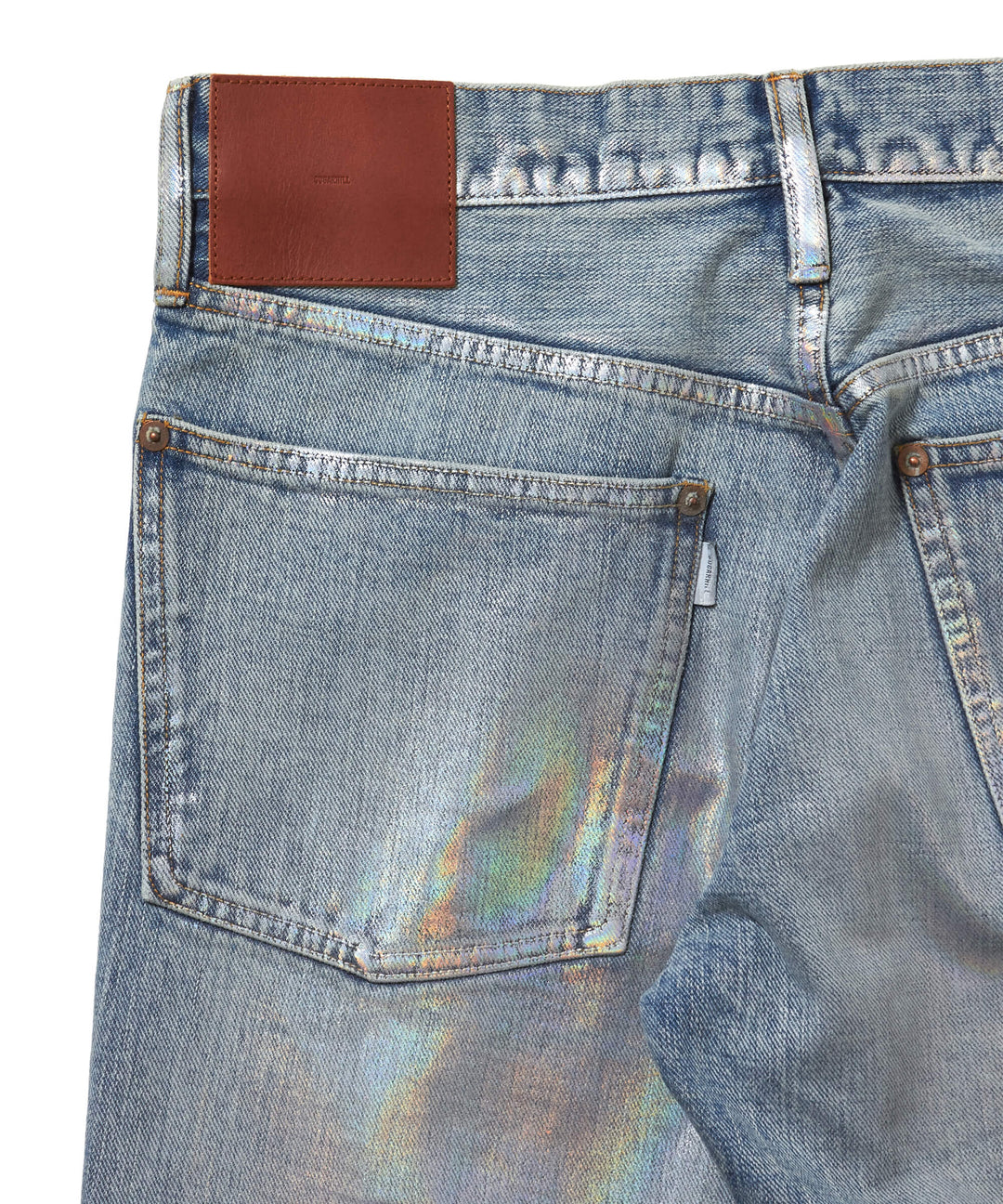 FOILED DENIM TROUSERS FLARED CUT