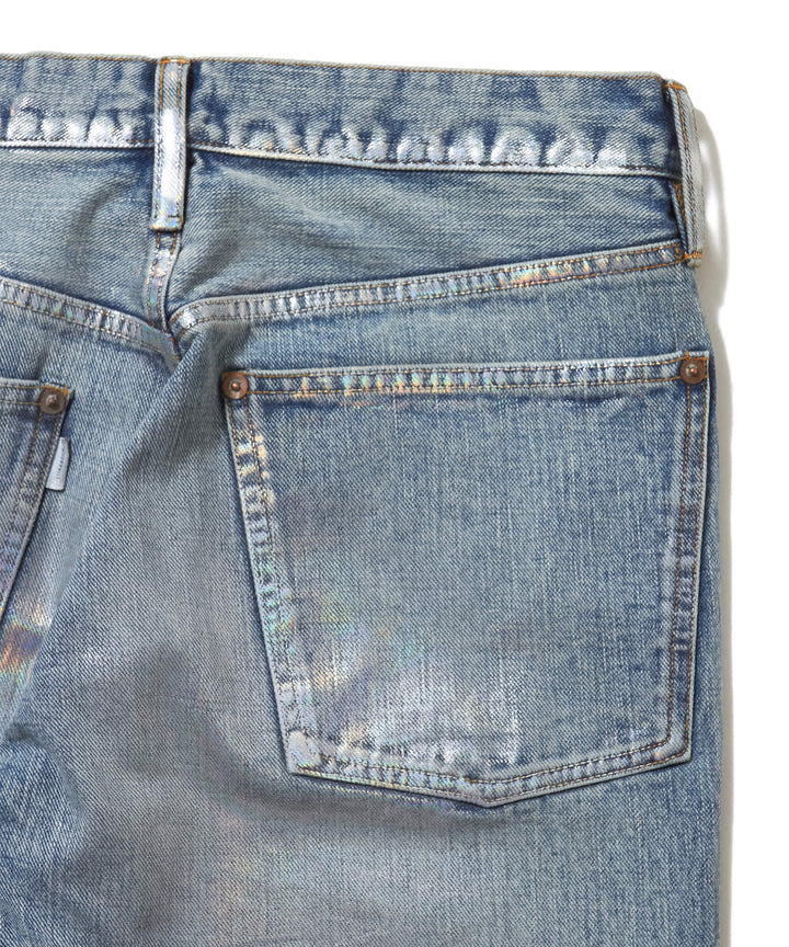 FOILED DENIM TROUSERS FLARED CUT