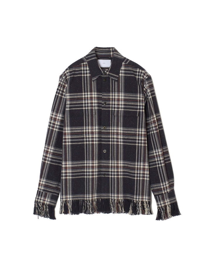 JAZZ NEP OMBRE PLAID FRINGE BLOUSE